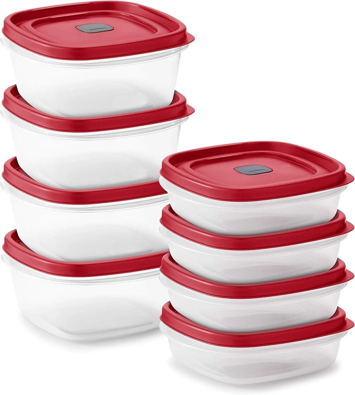 16-Piece BPA-Free Plastic Food Storage Set Red Vented Lids Microwave Dishwasher