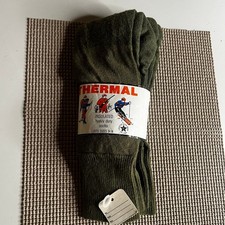 Vintage 80s Thermal Insulated Heavy Duty Wool Blend Socks Olive Green USA Made