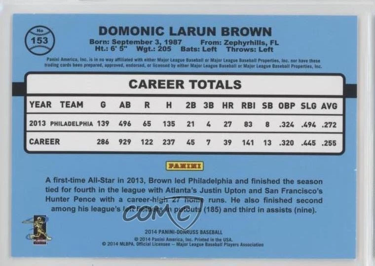 2014 Panini Donruss Press Proof Silver /199 Domonic Brown #153 - Image 2 of 2