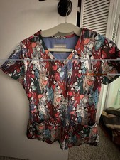 Skechers Women's Multicolor Animal Print Scrub Top V-Neck Short Sleeve