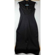 Windsor Sleek Little Black Dress LBD Midi Bodycon Gold Back Zip Size XS