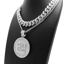 Hip Hop Tekashi69 69 Medal Necklace & 12mm 18" Full Iced Cuban Choker Chain