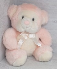 Russ Berrie Puffums Bear Pink Cream Vintage 7" Plush Stuffed Animal Toy Rattle
