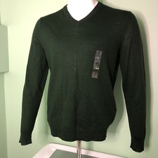 75 Club Room Mens Sweater Small V-Neck Solid Pullover Wool Green Size Small