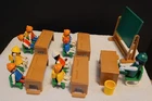 Playmobil Vintage Classroom Set 8 Students + Teacher Desks Backpacks Incomplete