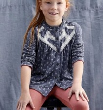 Matilda Jane Size 2 Jemma Girls Textured Detail Peasant Shirt Top Blue Lace New