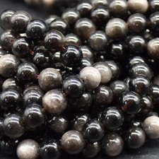 Silver Sheen Obsidian  Round Beads - 4mm 6mm 8mm 10mm 15", for Jewellery Making