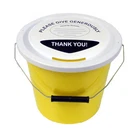 Charity Fundraising Money Collection Bucket with Lid, Label & Ties - Yellow