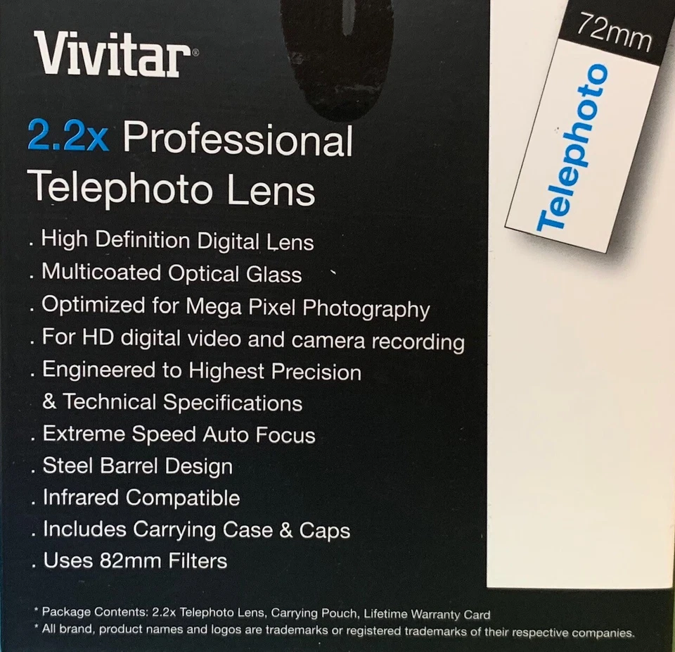 2.2X TELEPHOTO LENS 72mm for Sony DSC-HX1, HDR FX1, HDR-FX1000 2x 2.5x - Image 3 of 4