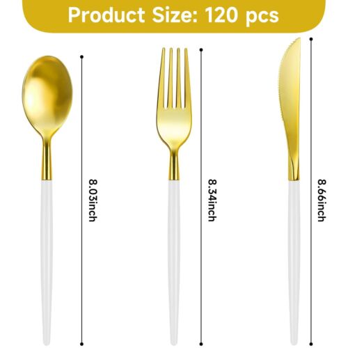 120Pcs Gold Plastic Silverware Set, Heavy Duty Gold Disposable Cutlery With W... - Picture 2 of 7