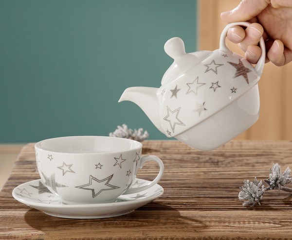 Teetasse Mit Teekanne Silver Stars (G49508) Tea For One Teeset 3-Teilig-image