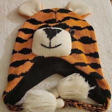 TIGER HAT knit ADULT Halloween costume CAP FLC LINED toque beanie