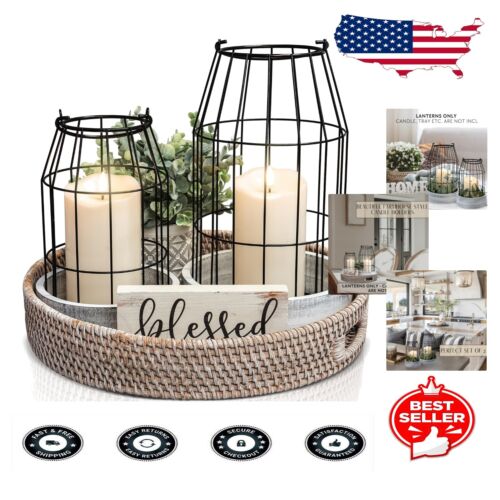 Modern Rustic Lantern Decor Set - Perfect Centerpiece for Dining Table & Mantle