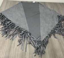 Womens Long Fringed Wrap Cape Shawl Boho Light Gray One Size
