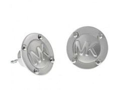 NEW MICHAEL KORS BRUSHED SILVER TONE, "MK" LOGO ,DISC STUD EARRINGS MKJ1667 +BOX