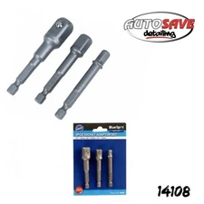 BlueSpot 3pc Drill Socket Adaptor Hex Drive 1/4" 3/8" 1/2" Drive Sockets Adapter