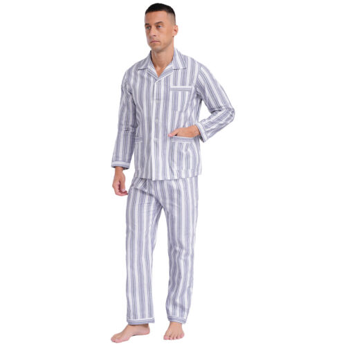Conjunto de 2 pijamas de algodón para hombre con botones para hombre ropa de dormir suave cintura alta pantalones - Imagen 13 de 22