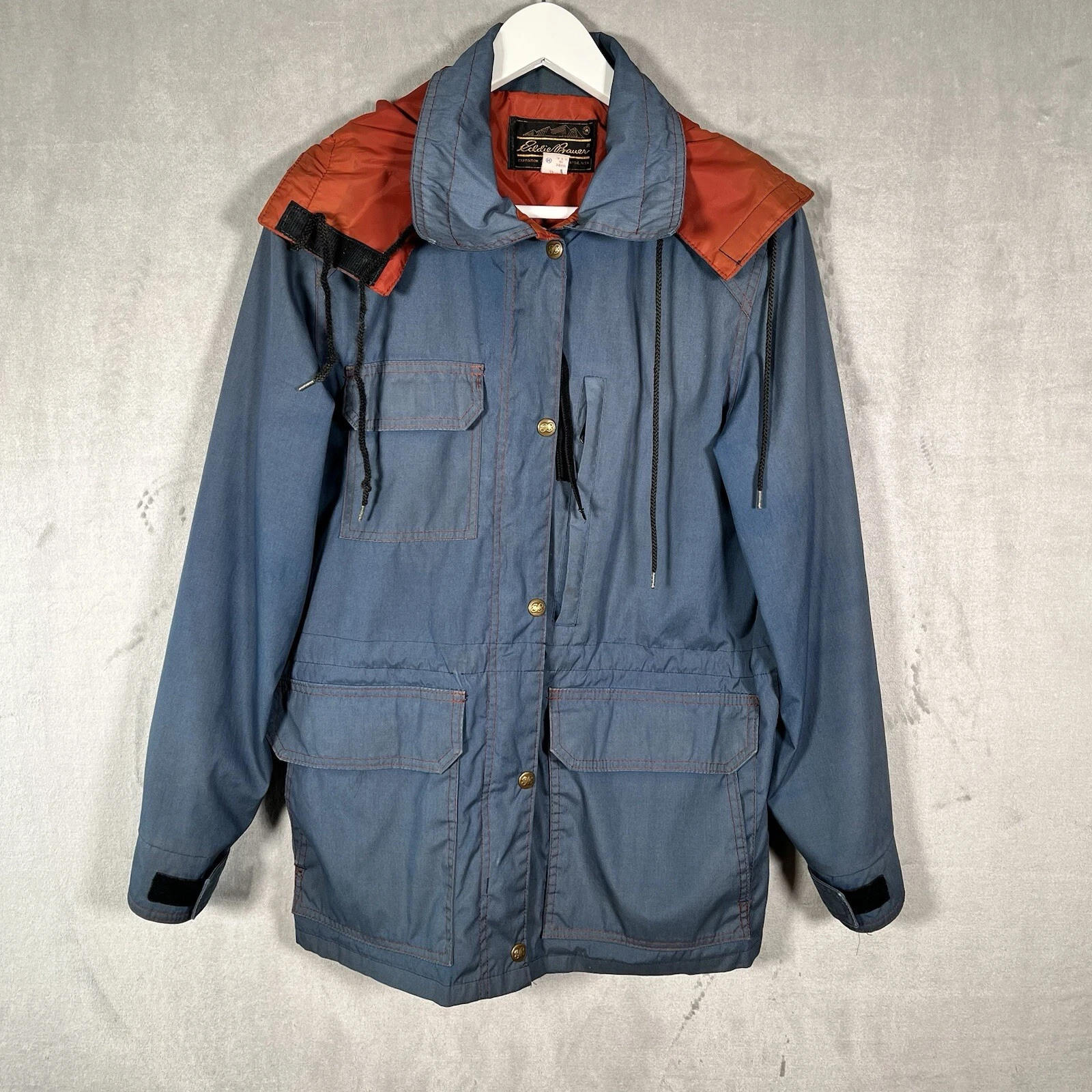VTG EDDIE BAUER Size Medium Ski Jacket Storm Shed Made in USA Mens Blue Coat