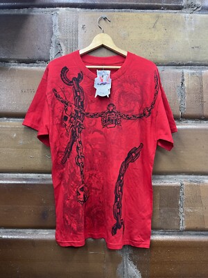 MMA Elite Style T Shirt Mens L Y2k Grunge Chains Skull TAPOUT Goth Red NWT