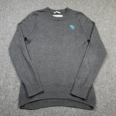 Abercrombie & Fitch Pullover Herren mittelgrau Strick Muskel Elch Logo Sweater A&F