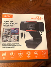 itek SmartHome 720p HD USB Webcam 30fps Built-In Mic Rotatable Clip Black