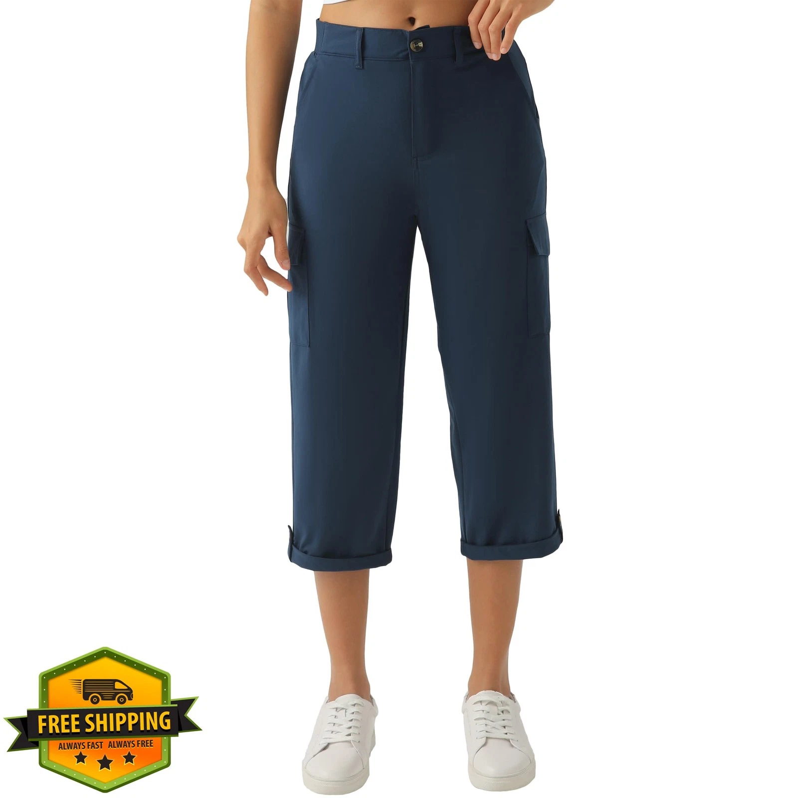Women's Cargo Capri Pants Hiking Cropped Stretch Pockets Travel Golf