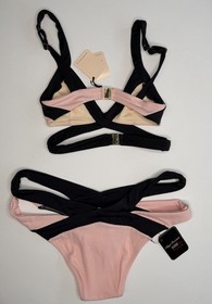Agent Provocateur Mazzy Pink Black Bikini Top 2 Bottom 3 NWT