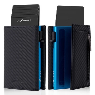 Luxurizz® Slim Wallet Magnetverschluss Rfid Schutz  Geldbeutel Carbon - Blau - Bild 1 von 4
