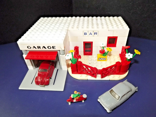 Lego System alt Ensemble Garage Autos Käfer Vespa Roller Ford Taunus 17 M Blumen
