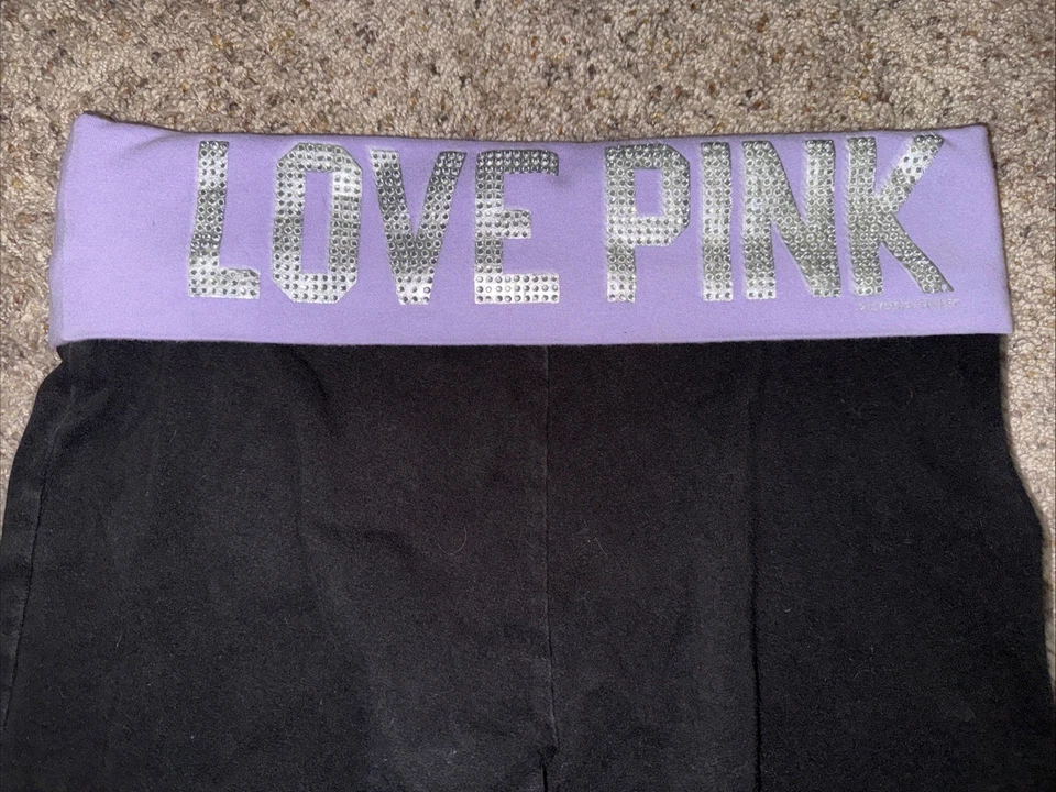 Vtg Y2K Victoria’s Secret Pink Fold Over Leggings Purple Capri Rhinestone - Image 4 of 4