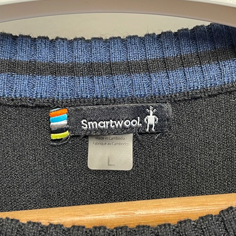 Smartwool Men's Black Striped Crew Neck Sweater Size L Wool Blend Long Sleeve - Image 3 of 4