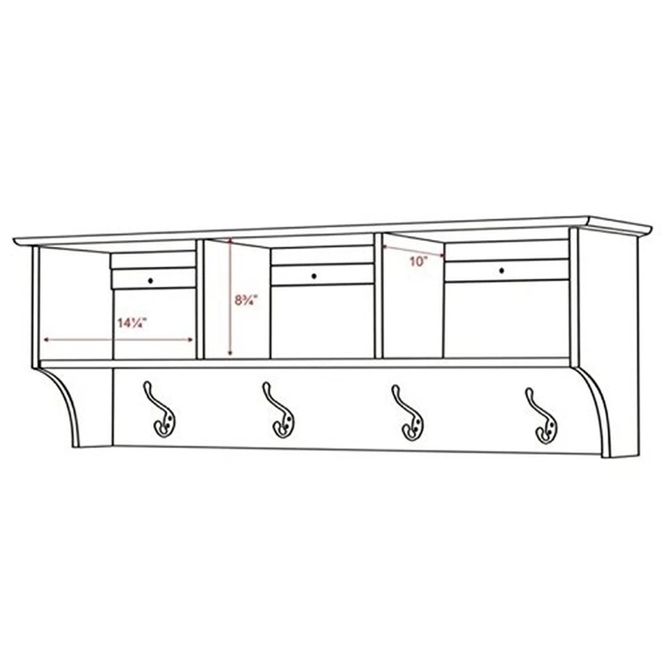 Perchero contemporáneo montado en la pared Prepac 48", ganchos para abrigo montaje en pared con 3... Foto 4 de 4