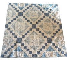 Handmade hand embroidered Animals Quilt Throw Baby Crib Blanket Colorful Blue