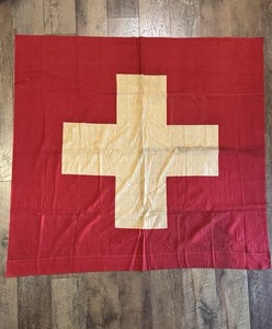 Antique Swiss Flag 48” x 47.5” Dyed Cloth w/ Age Wear