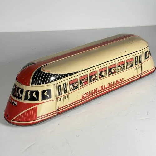 VTG Wolverine No 129 Streamline Railway Tin Litho Pull Toy Train Art Deco - USA