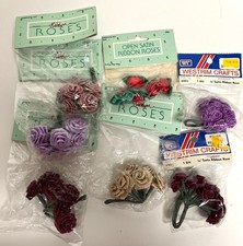 Lot of Craft Satin Ribbon Roses w Stems