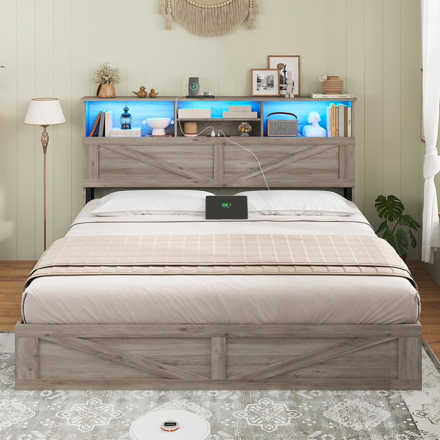 T/f/q/k Size With Bookcase Headboard &storage Drawers