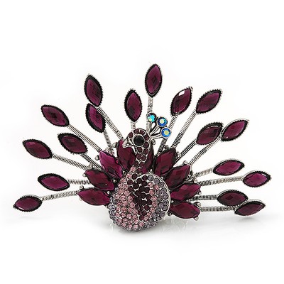 Atemberaubender tiefvioletter flexibler Diamantring ''Pfau'' aus silbernem Metall - 7,5 cm
