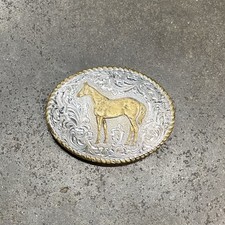Crumrine Western Oval Paint Horse Silver Gold Belt Buckle C01574