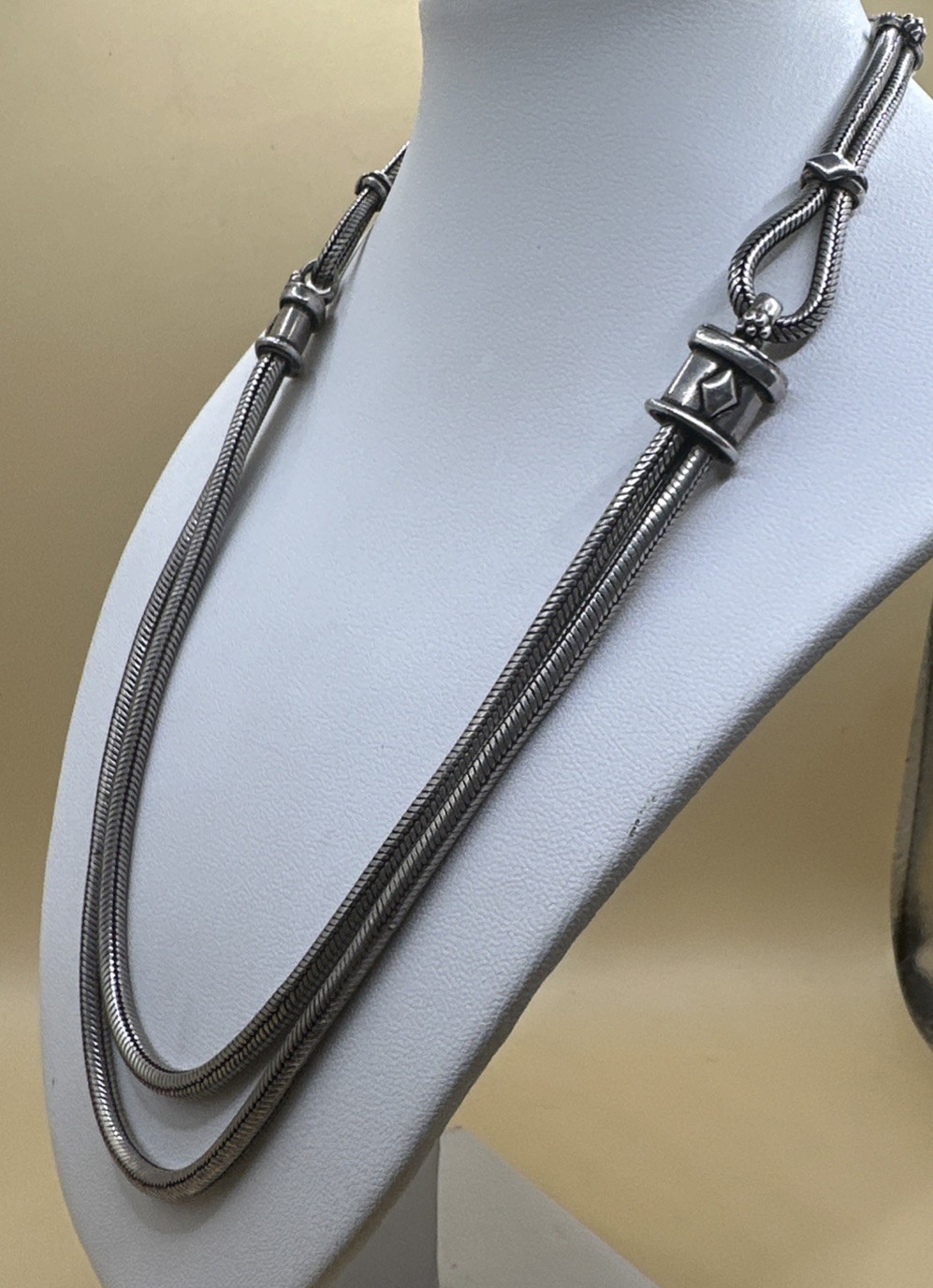 Snake Link Double Strand Solid Sterling Silver Mo… - image 3