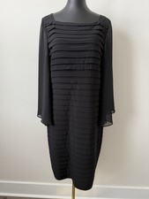 Adrianna Papell Banded Illusion Sleeve Sheath Dress Women's 16 Black Cocktail