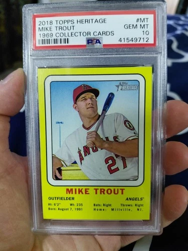 2018 TOPPS HERITAGE 1969 COLLECTOR CARD MIKE TROUT #MT PSA 10