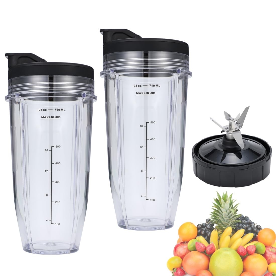 24oz Blender Cups and 7 Fins Blade for Ninja Nutri BN401, BN