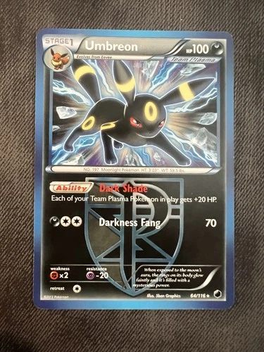 Pokemon TCG Umbreon Team Plasma 64/116 Plasma Freeze Holo LP Card