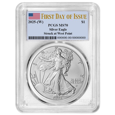 #ad 2025 W $1 American Silver Eagle PCGS MS70 FDOI Flag Label $117.56