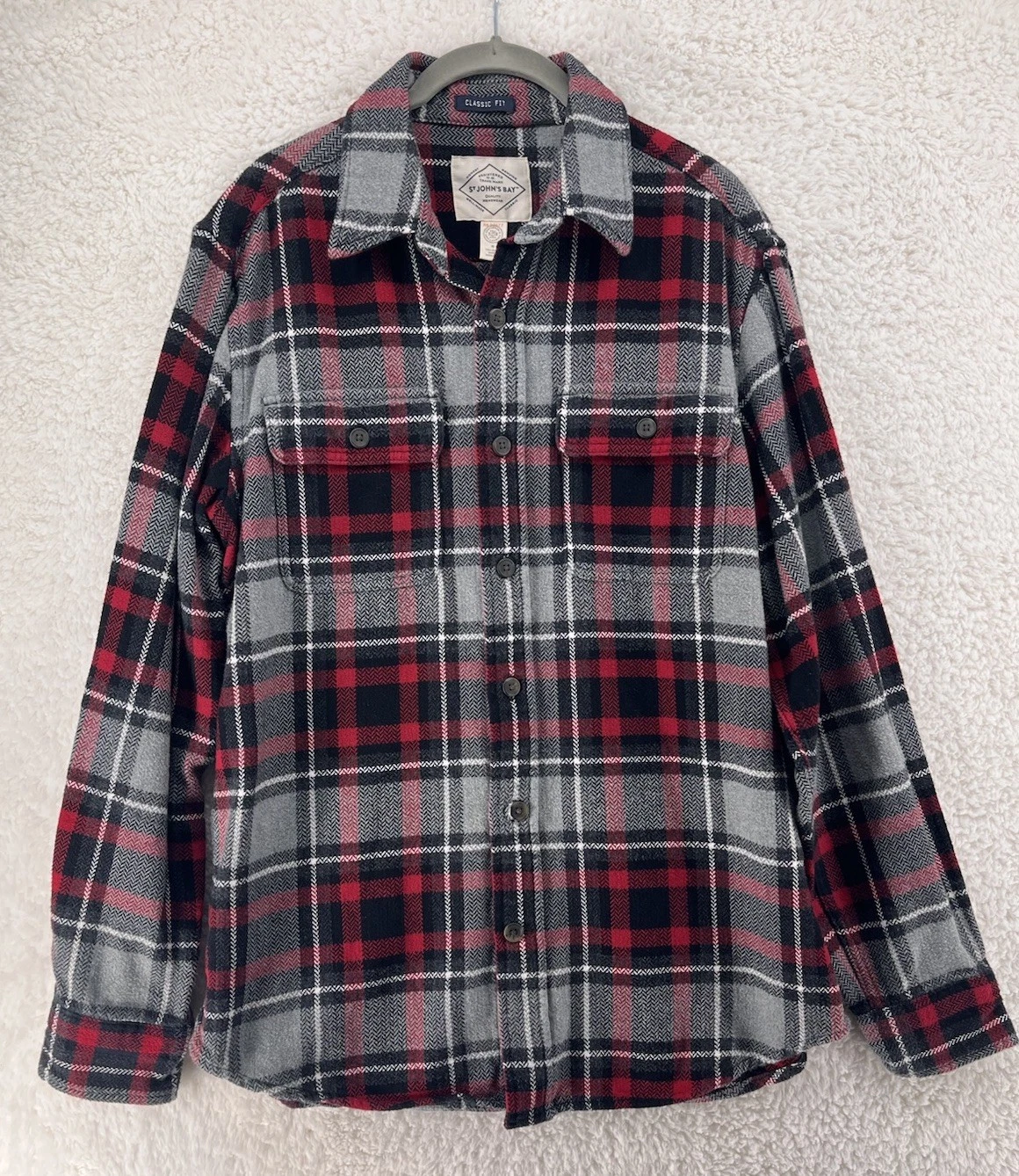 St John’s Bay Shirt Men’s Medium Plaid Button Up Shacket Cotton Camping Outdoors