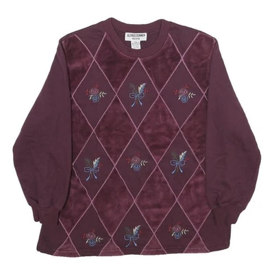 ALFRED DUNNER Sweatshirt Col Ras du Cou Argyle Brodé Bordeau Femme M - Photo 1/4