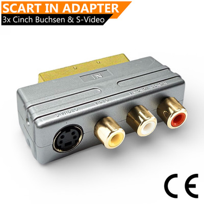 Scart Adapter TV AV Adapter 3 RCA Chinch + S-VHS PS1/2/3 Xbox360 Nintendo Silber
