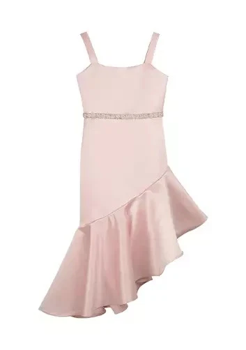 NWT Rare Editions Asymmetric Ruffle Dress Girls 14 Jewel Waist Sleeveless Formal