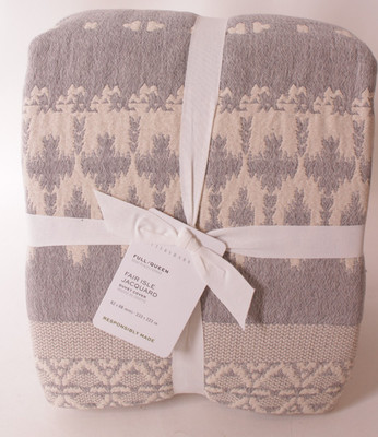 Pottery Barn Fair Isle Jacquard cotton FQ Full Queen duvet cover, gray